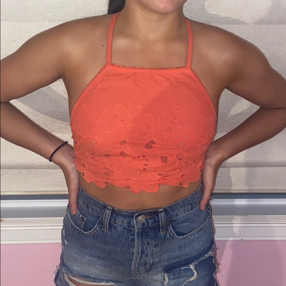 free people lace halter crop top